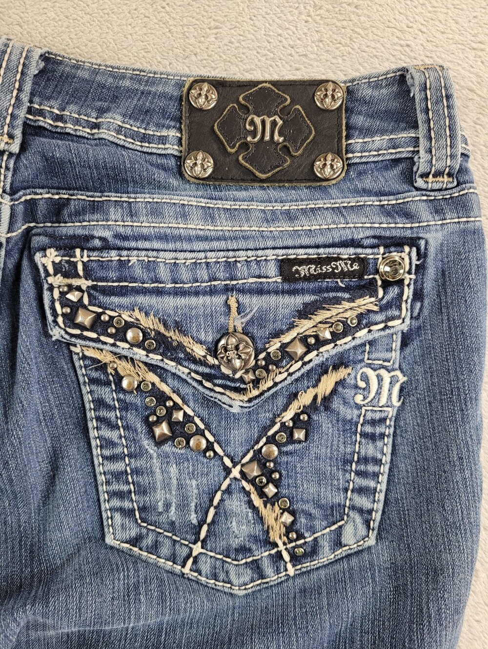 Miss Me Bootcut Jeans Embellished Pocket Low Rise Y2K Denim